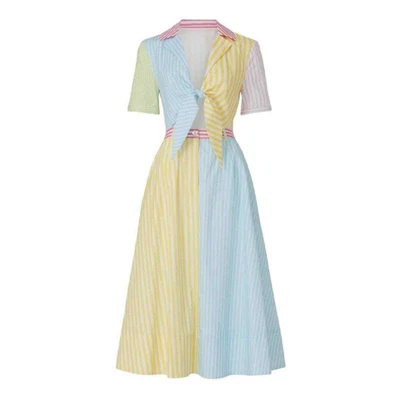 $134.99 • Buy STAUD Colorful Short Sleeve Midi Shirt Striped Giorgiana Dress Size 4