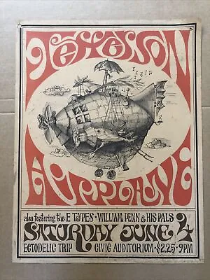 $995.95 • Buy Jefferson Airplane Original Vintage Poster Ectodelic Trip 1960s Concert Civic