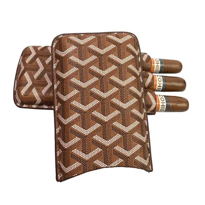 Portable Durable Leather Case Holder 3 Tube Travel Brown Cigar Humidor Pocket • $29.11