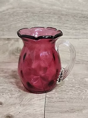 Vintage Pilgrim Glass Co. Art Glass Cranberry Pitcher 3.75 Inch • $18