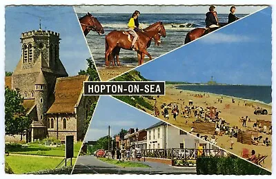 1960s Postcard St Margaret's Church Station Rd Hopton On Sea Ponies June 1969 • £2.88