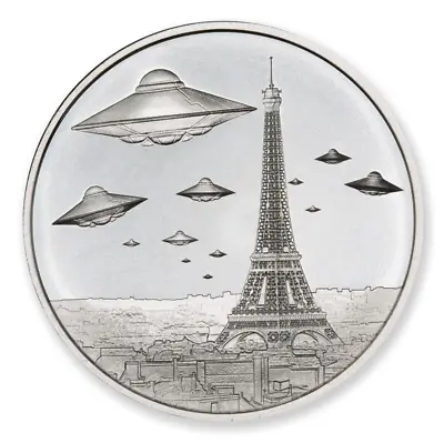 UFO's Paris Eiffel Tower Alien 999 Silver 1 Oz Art Medal 2022 Round - JN756 • $39.95