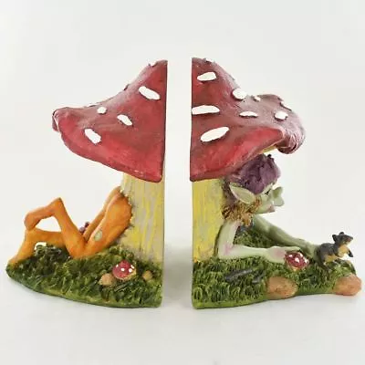 Pixie Mushroom Bookends Fantasy Sculptures Fairy Elves Study Office Decor • £32.95