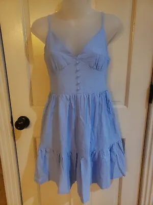 Zaful Dress Womens 8 Blue Ruffle Adjustable Straps NWT Elastic Waist • $7.99