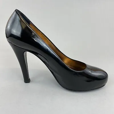 £33.39 • Buy Mascaro Black Patent All Leather Slip On Court Pump Heels Shoes Size 38 UK5