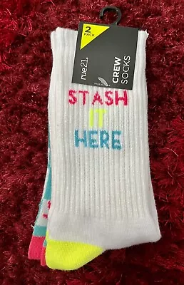 2 Pairs Rue21  Socks Marijuana / Weed Leaf Stoner Stash It Here One Size 420 NEW • £14.48