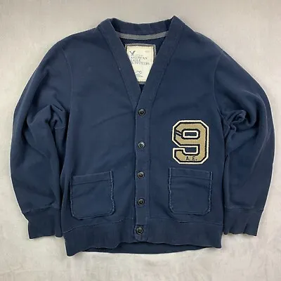 American Eagle Mens Sweater XL Blue Cardigan Long Sleeve Varsity Letterman • $18.27