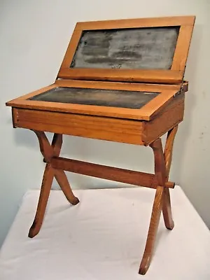 Rare Antique Wood Child’s Double Chalkboard Flip Lid Desk • $199.95