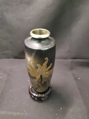 Japanese Brass Vases With Silver Inlay On Stand Made In Japan • $13