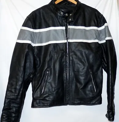 Leather King Black Biker Motorcycle Leather Jacket - Men Size 44R • $140.87