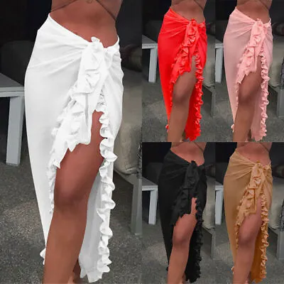 £7.96 • Buy Women Swimwear Bikini Cover Up Dress Lady Wrap Sheer Skirt Ruffles Sarong Beach