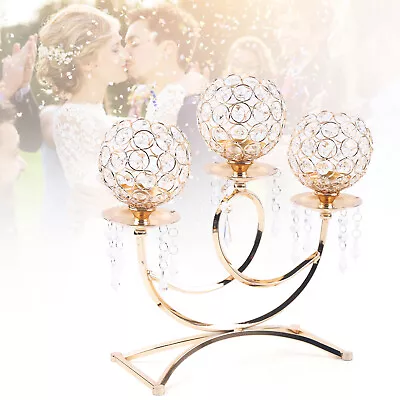 $35.01 • Buy Crystal Candle Holder 3-Arms Candelabra Centerpiece Wedding Home Decor Golden