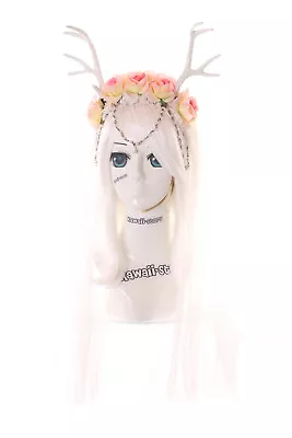 C-35 Hirsch Antlers Forest Fee Roses Beads Headband Headdress Veil Lolita • £41.94