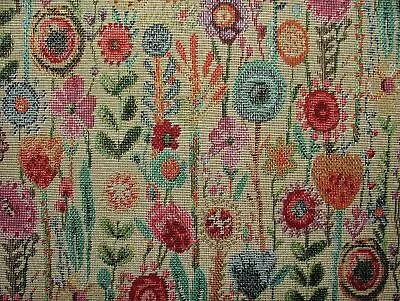 Hathaway Floral Garden Tapestry Linen Fabric Pink Green Curtain Upholstery • £2.69