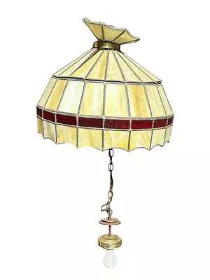 Vintage Stained Glass Hanging Light Fixture Shade Lamp Yellow Red NEEDS REPAIR • $49.99