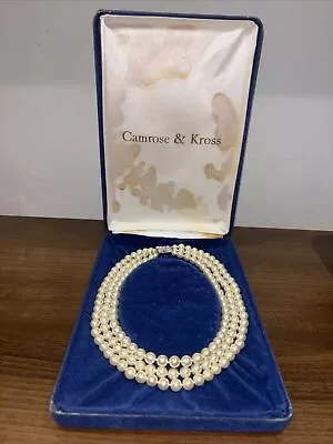 Camrose & Kross Jewelry Jacqueline O Kennedy Triple Strand Pearls Necklace W/Box • £110