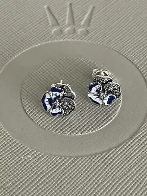 Pandora Blue Pansy Flower Stud Earrings • £22