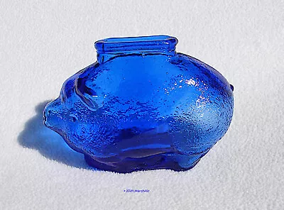 Small Cobalt Blue Textured Glass Piggy Bank 4 1/4  Long By 3  Tall Vintage • $14.99