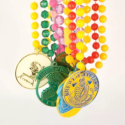 Vintage 70s Mardi Gras Beads X7 Mix Plastic Token Pendant Krewe Clear Opaque • $7.49