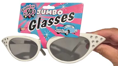 $10.89 • Buy 50’s CAT EYE JUMBO GLASSES White Sunglasses Clown Nerd Costume Adult Party Girl