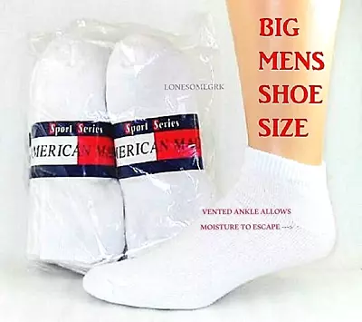 6 Pairs BIG Mens Shoe Low Cut / No Show Soft Cotton Socks 12-15  USA Made • $21.95