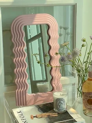 Pink Retro Wavy Mirror Vanity Mirror Freestanding Irregular Mirror • $35.50