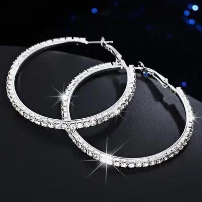 925 Sterling Silver Crystal Hoop Earring Romantic Women Girls Jewellery Gift UK • £2.99