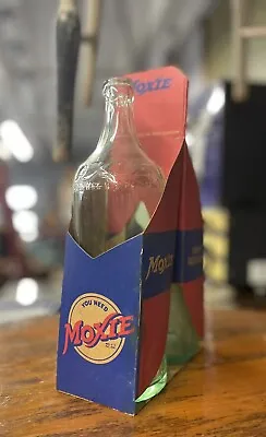 Pair Of 2 Vintage MOXIE Soda 11” Bottles With RARE 1950s Cardboard Carton Holder • $145