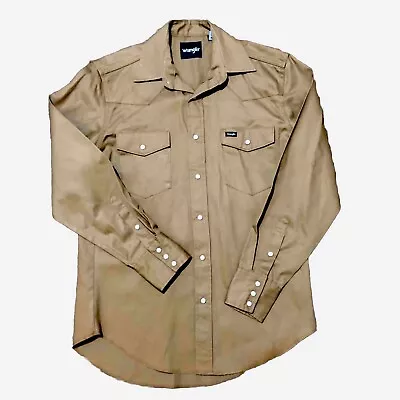 Wrangler Pearl Snap Canvas Shirt Mens Size Medium M Brown Cowboy Western Cotton • £39.99