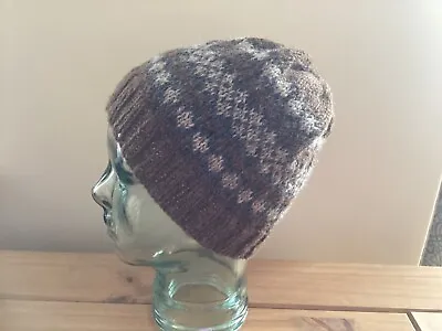 A Man's Hand Knitted Shetland Wool Fair Isle Beanie Hat In Browns M/L New. • £20