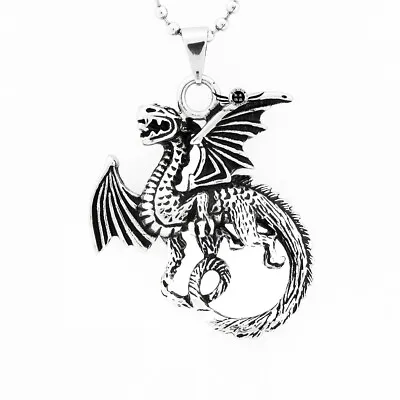 Cool Mens Stainless Steel Dragon Pendant Necklace Vintage For Men Chain • $11.54