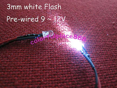 10pcs 3mm White Flash Flashing 9V 12V DC Pre-Wired Water Clear LED Leds 20CM New • $4.50