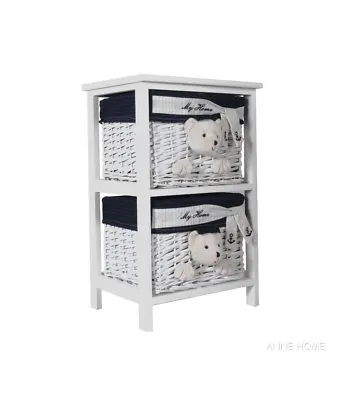 Teddy Bear Wicker Willow Storage Basket 2 Drawer Units Portable Coastal Decor • £149.13