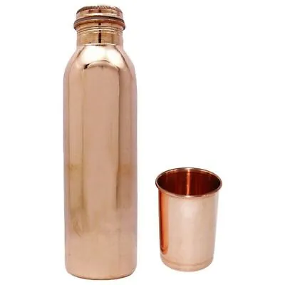 Pure Copper Handmade Vessel Water Bottle With Glass Leak Proof Yoga Ayurveda • $15.63