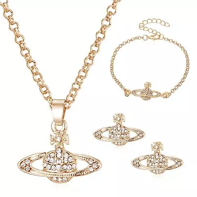 £2.99 • Buy 4pcs Crystal Saturn Planet Orb Chains Set Necklace+Bracelet+Earring Pendant Gift