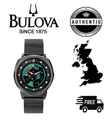 Bulova Accutron II Alpha 98A136 Men's Black Steel Bracelet Watch 262 KHz UHF • £375