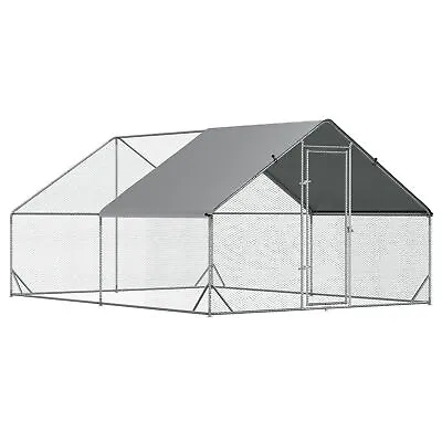 PawHut Walk In Chicken Run Large Galvanized Chicken Coop W/ Cover 3 X 4 X 2m • £199.99