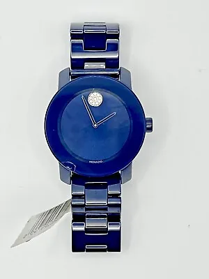 $299.99 • Buy Movado Bold Ceramic Blue/Blue Crystal Dot Ladies 36mm Quartz Watch NEW Dmg