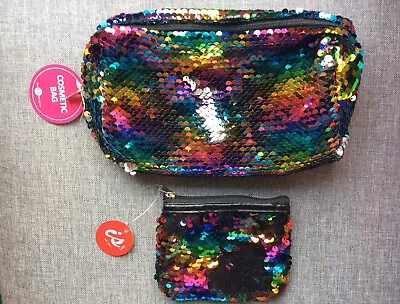 Rainbow Zip Up Reversible Sequin Travel Make-up Bag And Coin Purse • $30