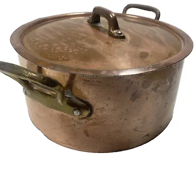 Vintage Aluminum Copper Foiled With Brass Handles Pot  7 1/4” Made In France • $80.97