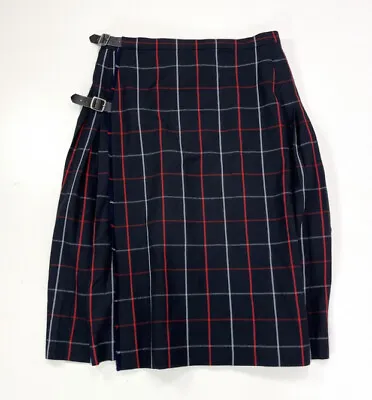 £159.95 • Buy Burberry Skirt Kilt Pleated Lined Wool Classic Navy Check Womens Size 12-14