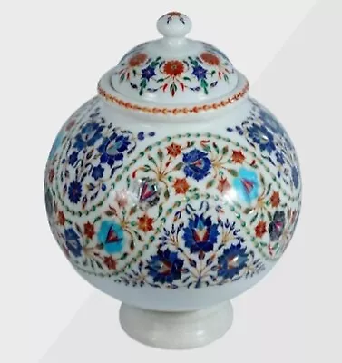 Beautiful Decorative Flower Vase Natural Stone Inlay Work White Marble Plant Pot • $780