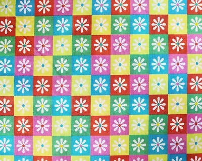 Cotton Fabric Little Johnny Multicoloured Daisy Flowers Craft Fabric Material • £6.99