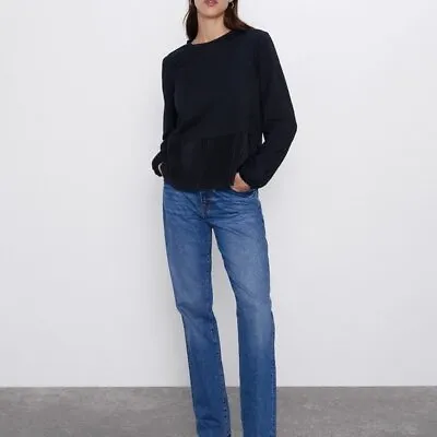$15 • Buy Zara Black Pleated Hem Shirt NEW Size Small
