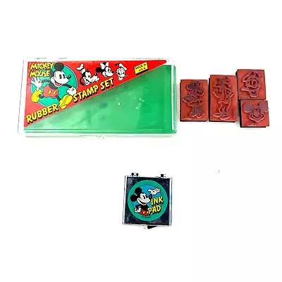 VTG Disney Mickey Mouse Rubber Stamp Set Mickey Minnie Donald Goofy Ink Pad • $6.86