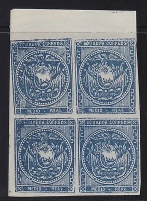 Ecuador 1865-72 Medio Real Ultramarine Marginal Block Mint. Scott 2 Forgery • $24.90