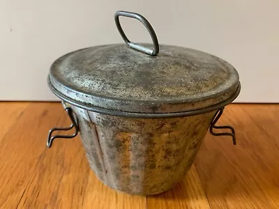 Vtg Tin CAKE MOLD Steamed Pudding Christmas Antique Ware Jelly Bundt Metal Lid • $69.99