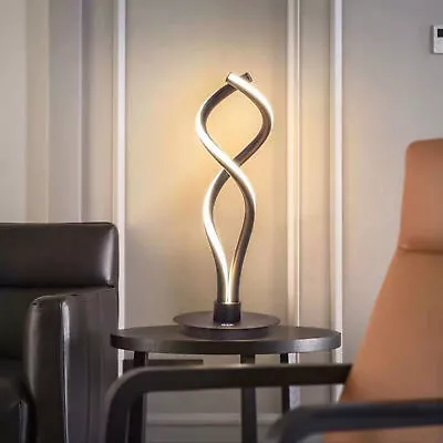 Modern LED Spiral Table Lamp Bedside Desk Light Bedroom Decor Curved Light Black • $26