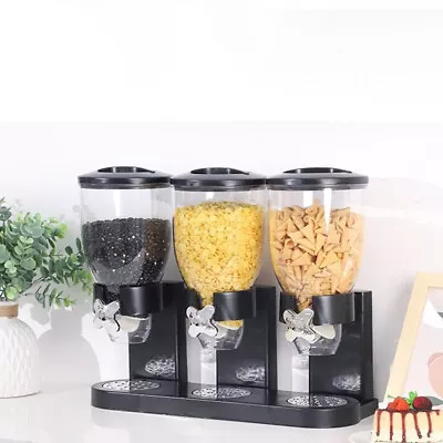 Kitchen Black 6L Triple Cereal Dispenser Dry Food Storage Container Machine • £14.95