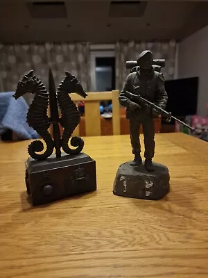 Peter Hicks ~ Cold Cast Bronze Royal Marine Statues ~ Soldier & Double Seahorse  • £50